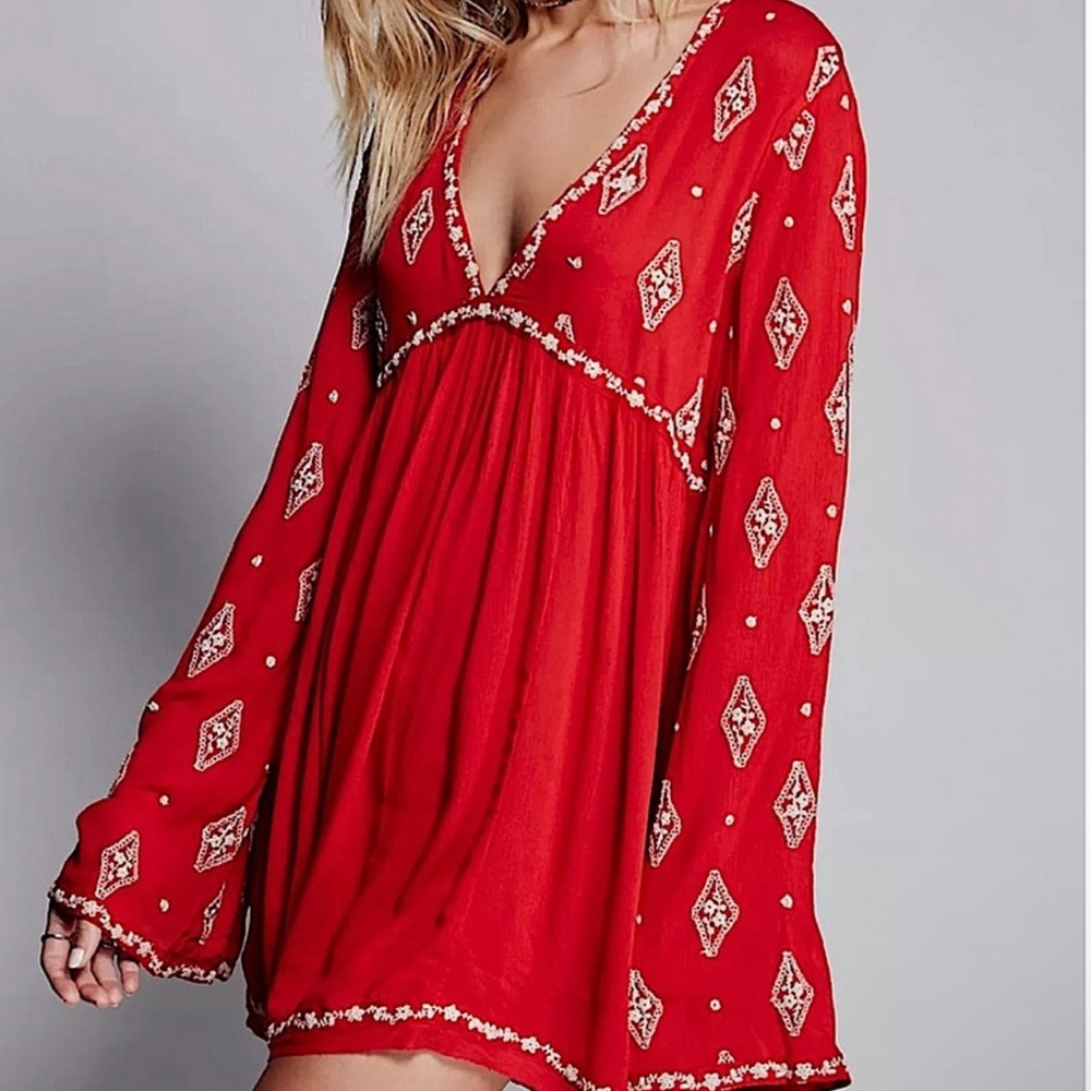 Free People Red Diamond Embroidered
Tunic